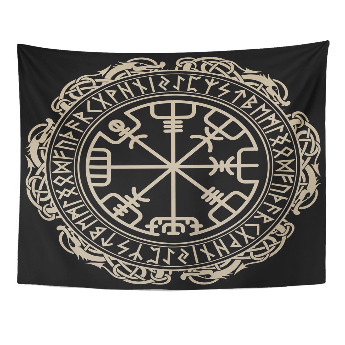 Black Celtic Viking Design Magical Runic Compass V..